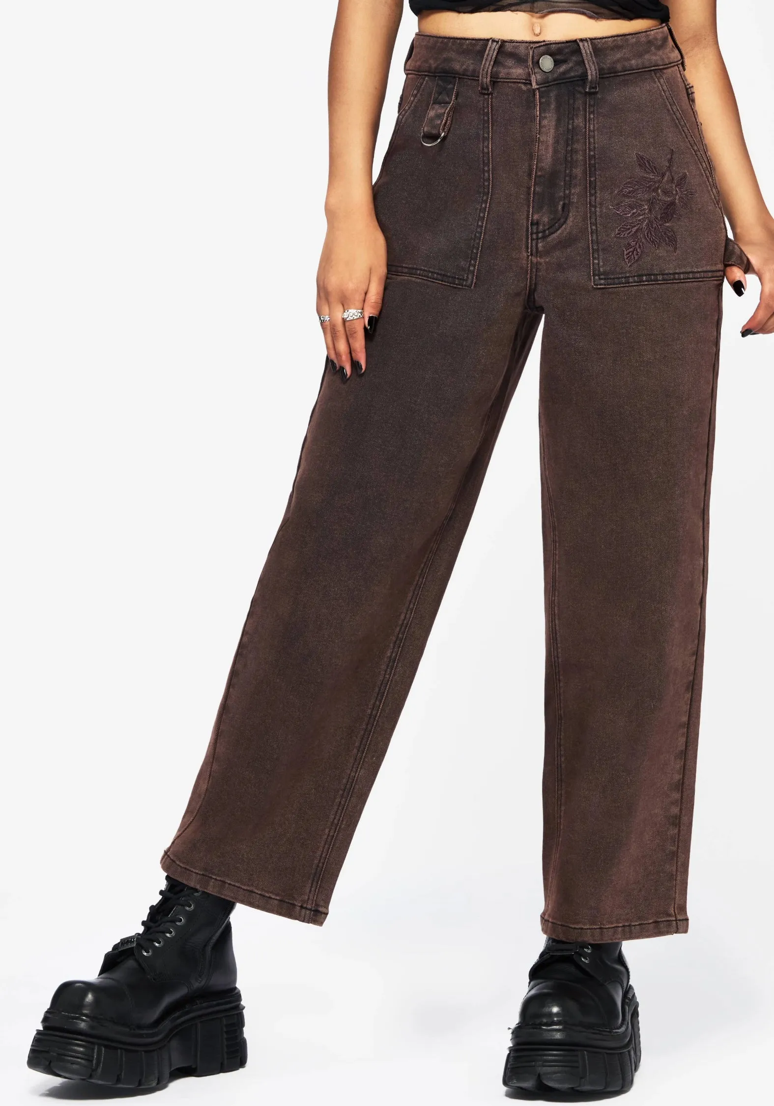 Echo Autumnal Leaf Embroidered Pocket Detail Cropped Jeans Elegant Urban Explorer Athlete Fit