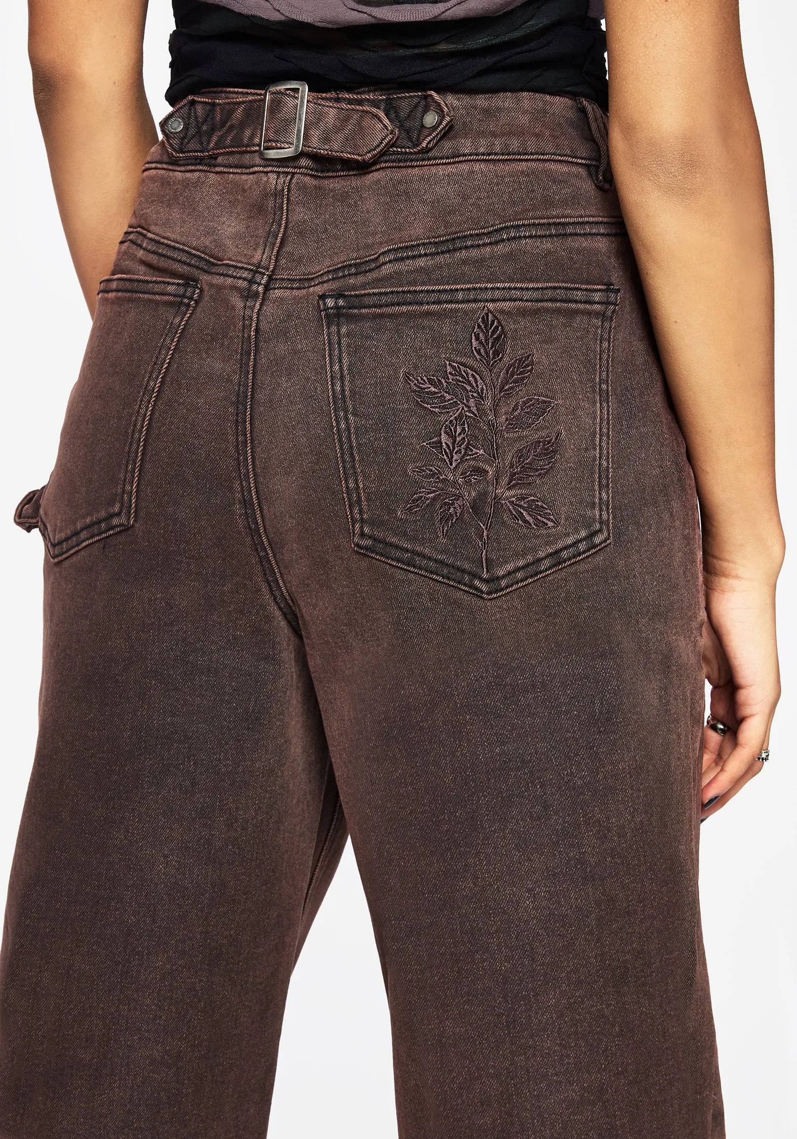 All Day Comfort Design Moisture Wicking Lining Echo Autumnal Leaf Embroidered Pocket Detail Cropped Jeans