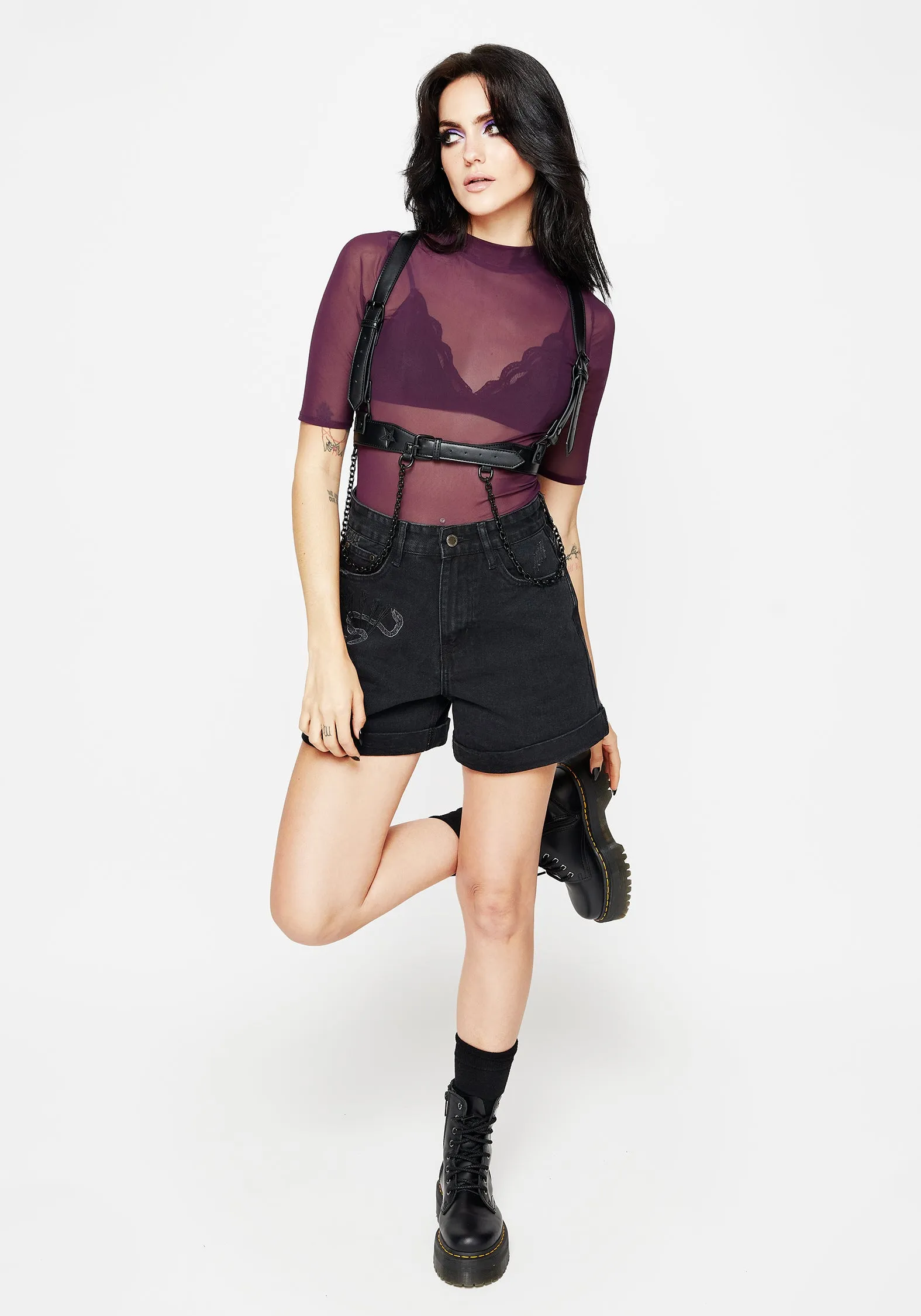 Jinx Mesh Short Sleeve Top - Purple slim fit