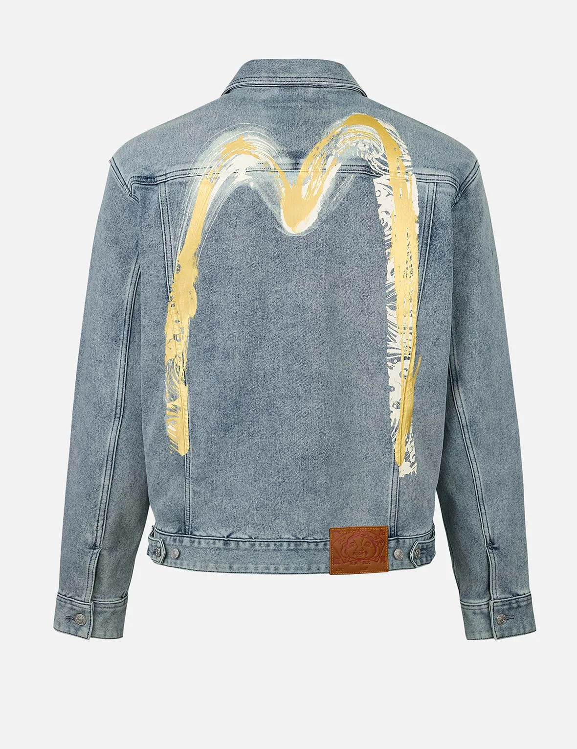 SnagResistant Artistic Brush Daicock Print Relax Fit Denim Jacket