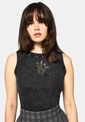 AntiFade Treatment DoubleStitchedHem Despair Cotton Embroidered  Washed Jersey Tank Top