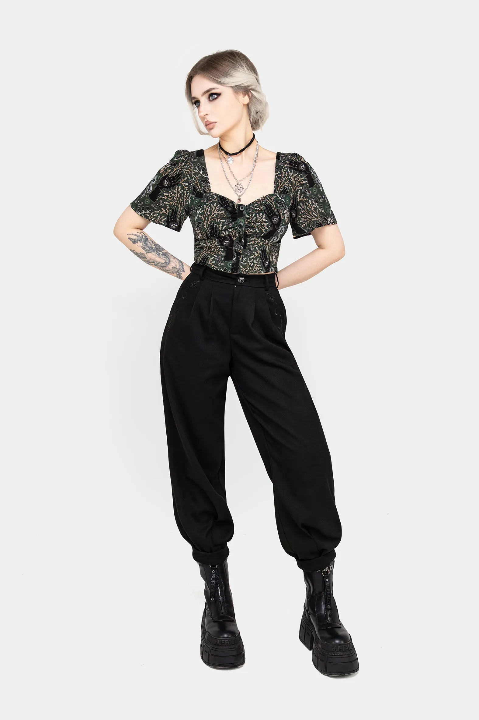 Hemlock Button Up Crop Top - Green SoftKnit