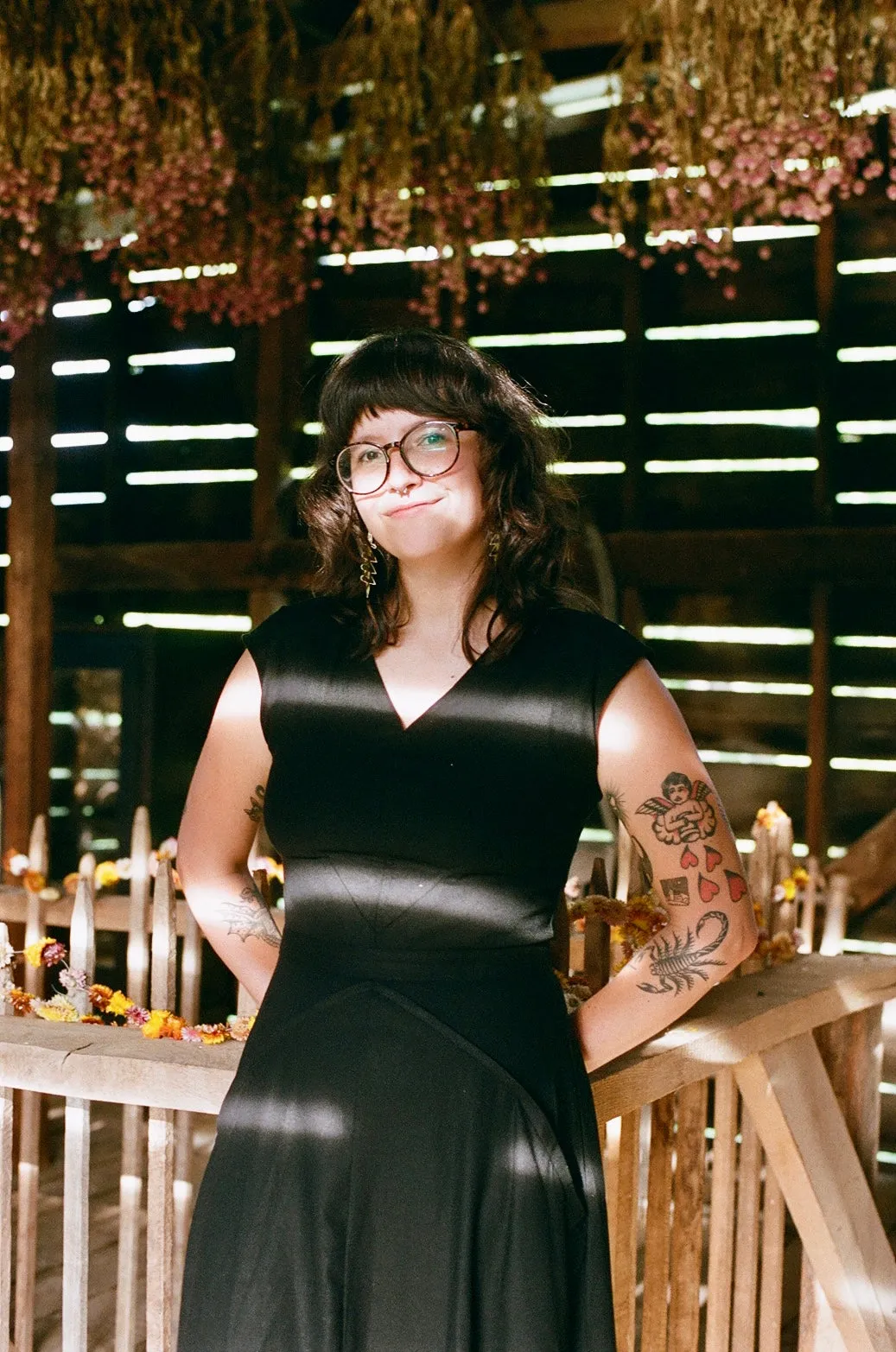 Layered Fabric Xena Dress in Black Linen