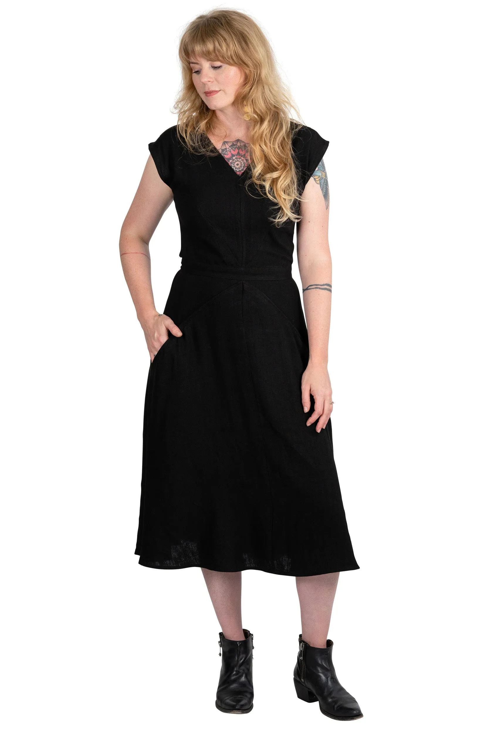All Time Silk Shine Xena Dress in Black Linen