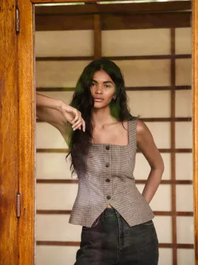 Durable Double Stitching Houndstooth Wool Sleeveless Top