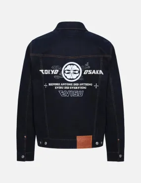 Kamon and Seagull Embroidery Regular Fit Denim Jacket Tencel Cotton Hybrid Weave