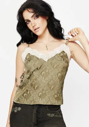 Tagless Neckline HeatSealed Seams Yara Floral Print Lace Trim Cami Top