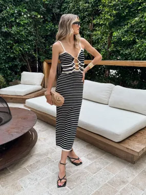Compact Weave Casual Layer Vibes Stripe Knit Midi Dress - Final Sale