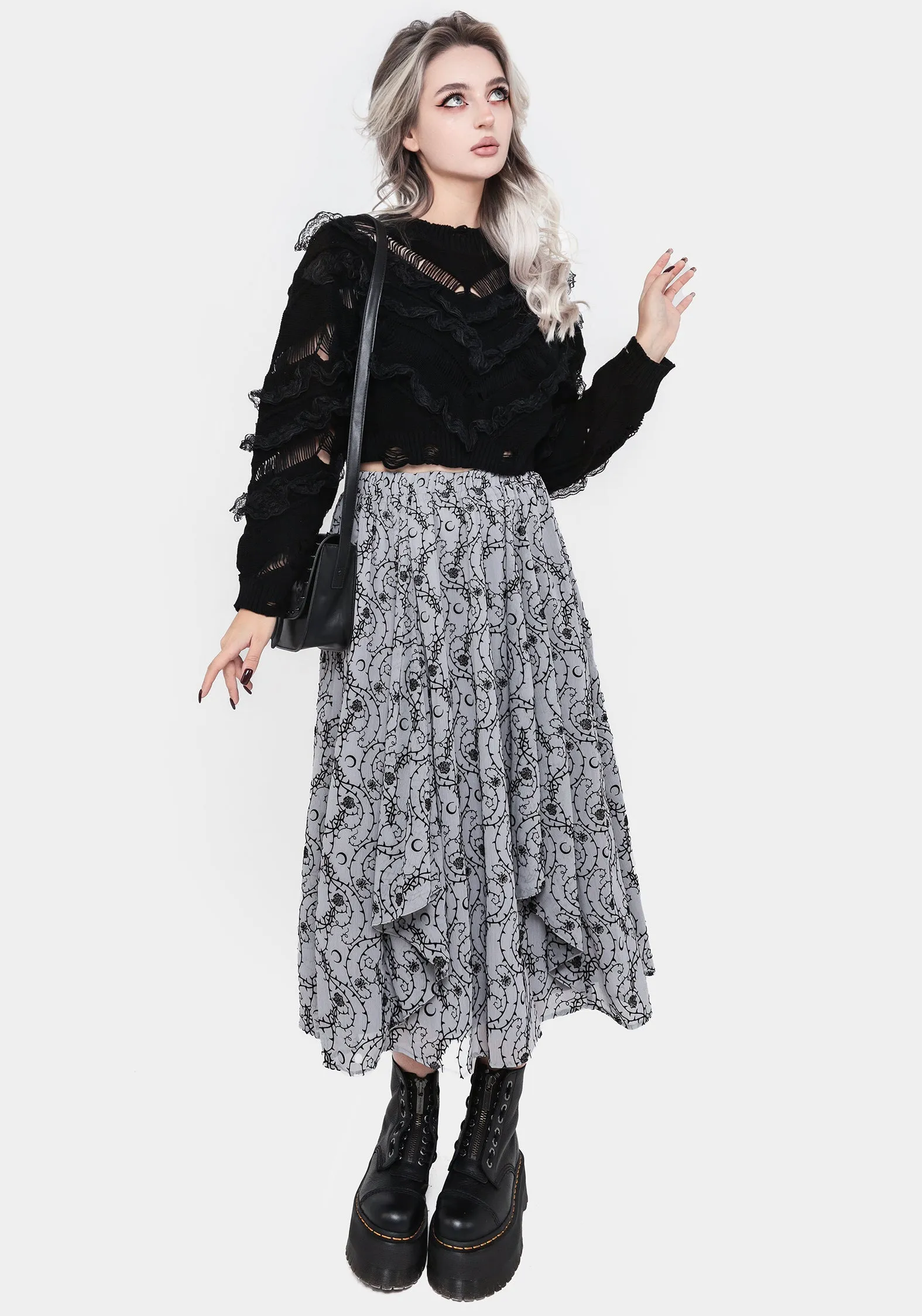 Volla Lace Ruffle Distressed Knit Crop Jumper Seasonal Layer