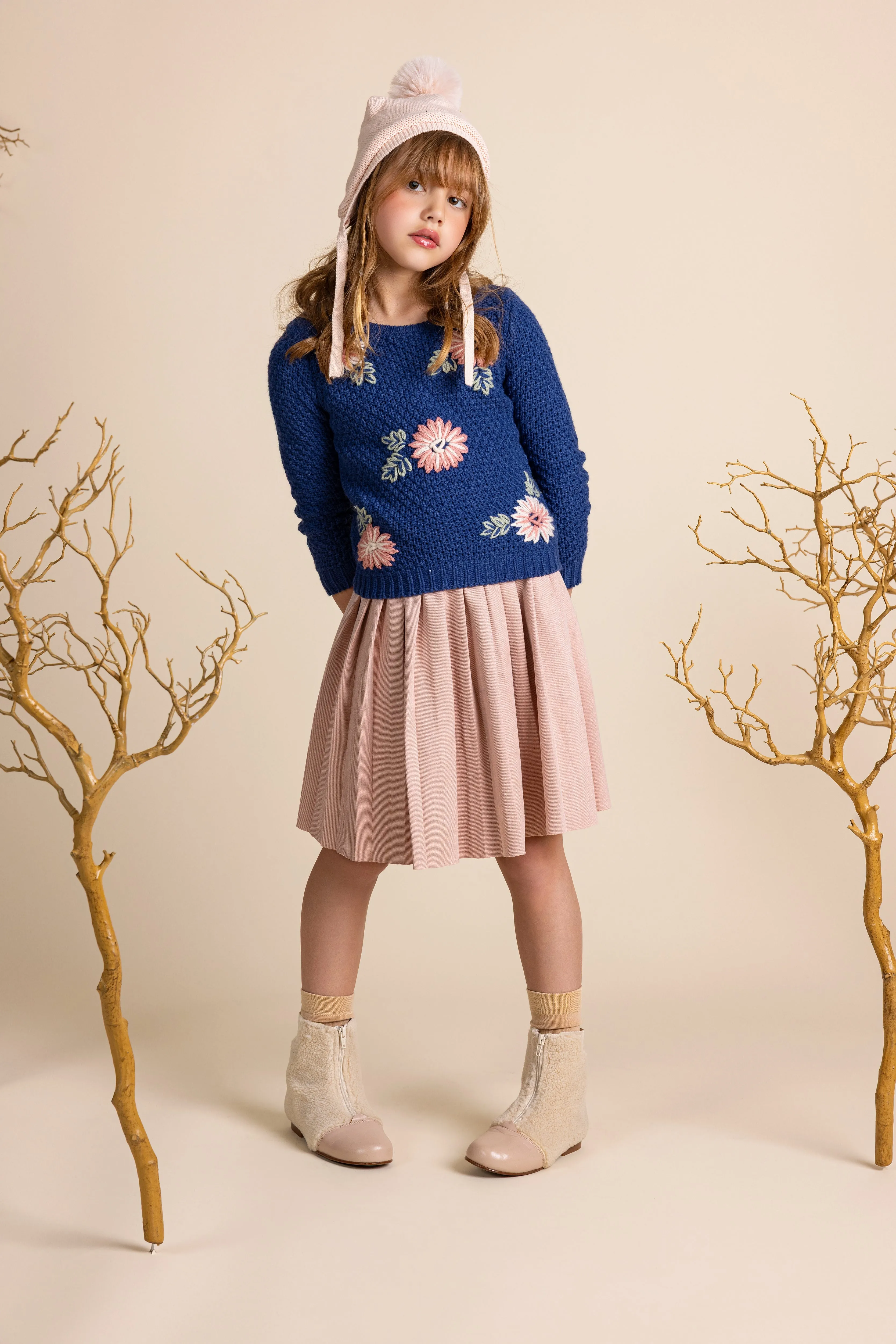 Timber Shimmer Wool Pleated Skirt Minimalist Trim