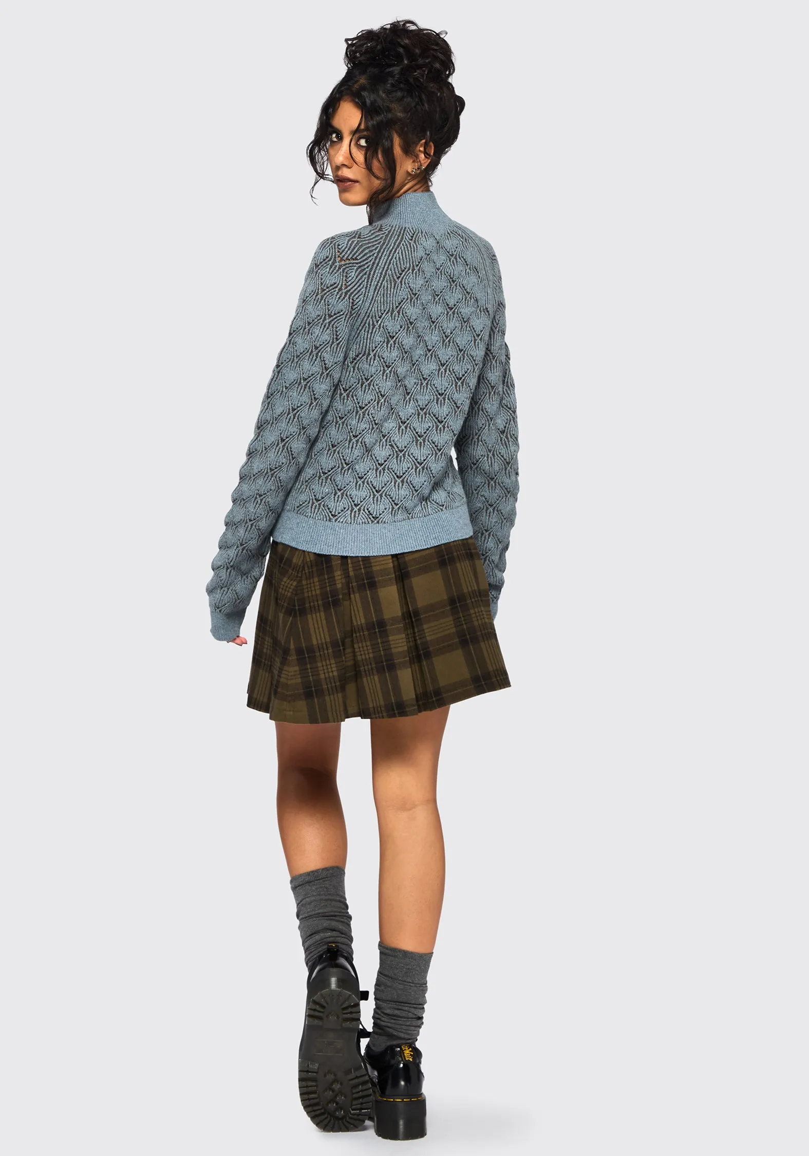 Compact Weave Oversized Collar Style Edna Cotton Leaf Ribbed Funnel Neck Jumper