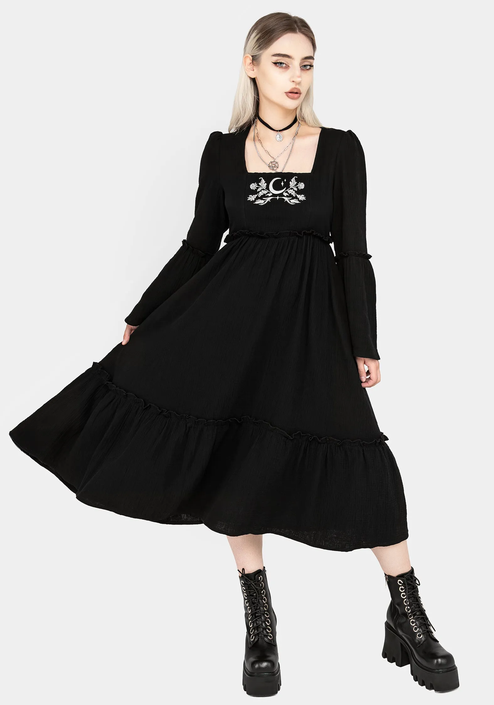 Retro Detail Aradia Embroidered Midi Dress
