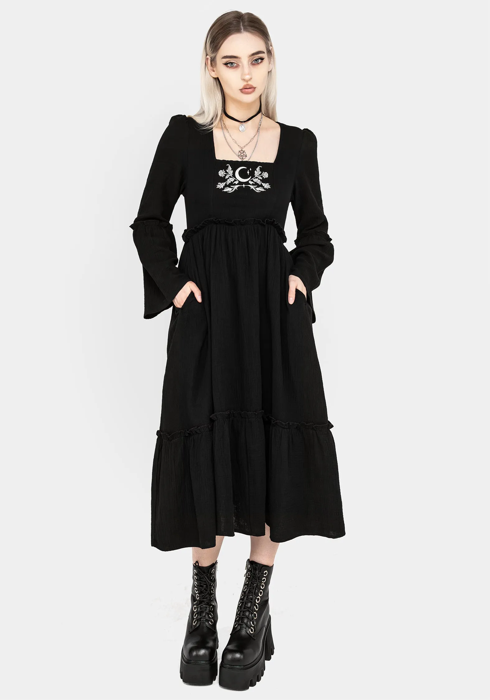 Aradia Embroidered Midi Dress Sleek Draping