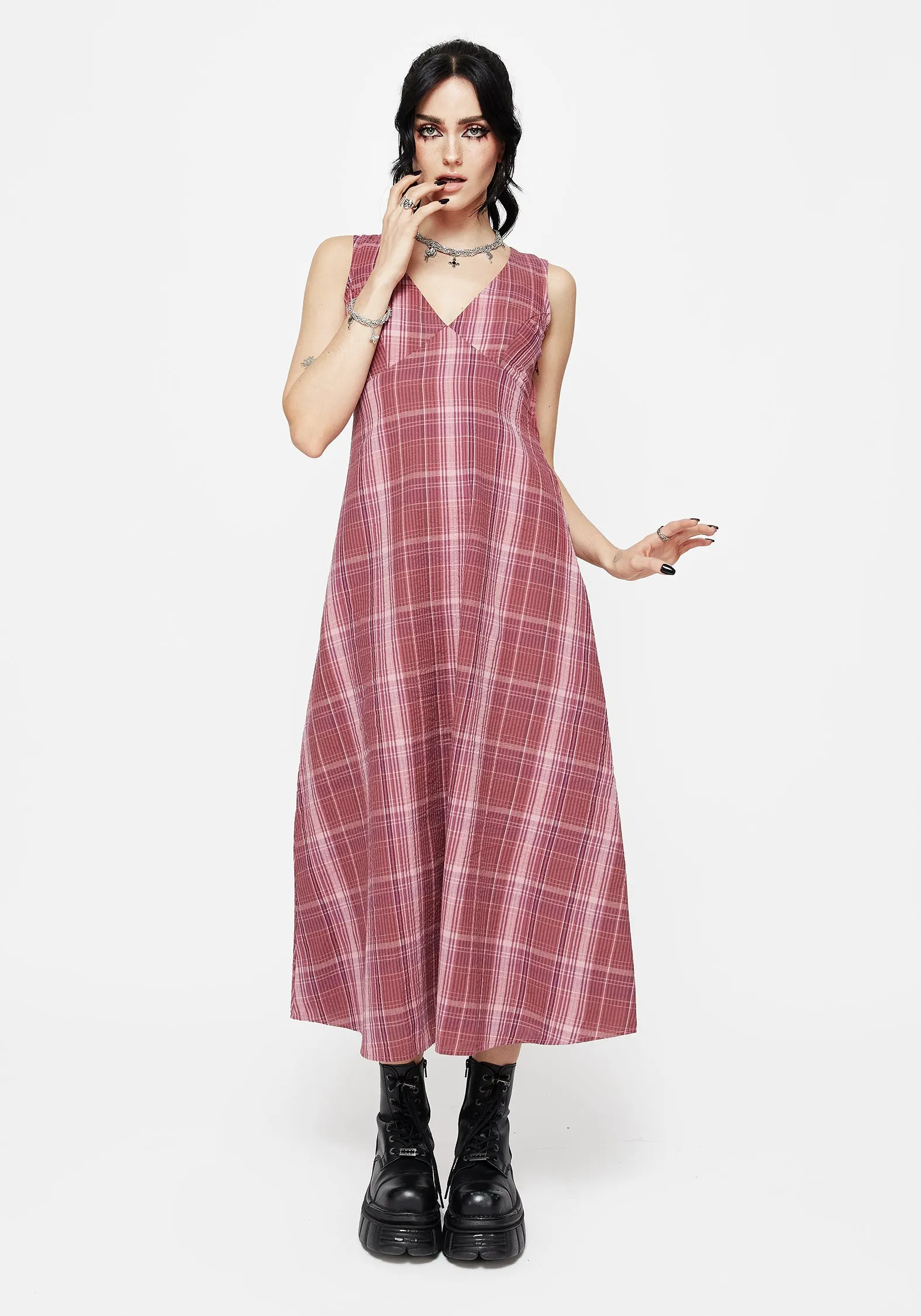 Classic knee-length dress Zorina Cotton Check Midaxi Dress