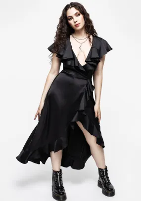 Linnette Satin Ruffle Wrap Midi Dress Chic Layers
