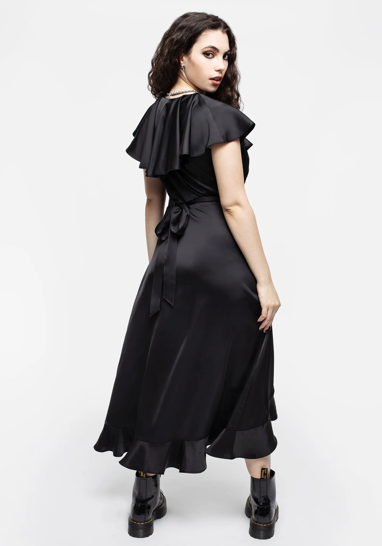 Linnette Satin Ruffle Wrap Midi Dress Sun-Protective