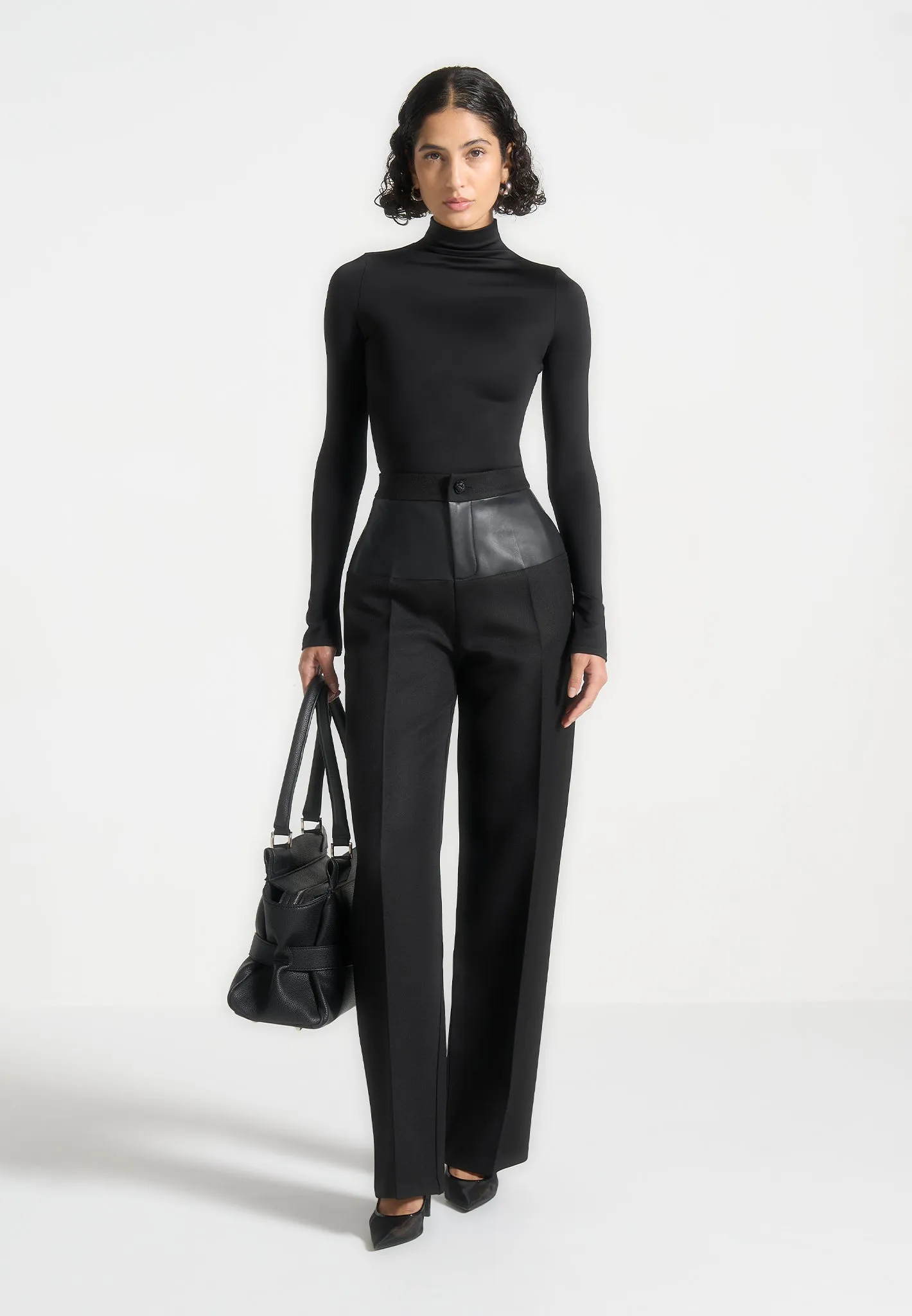 Alea - Mock Neck Long Sleeve Top - Black Cozy and Comfortable Gym workout