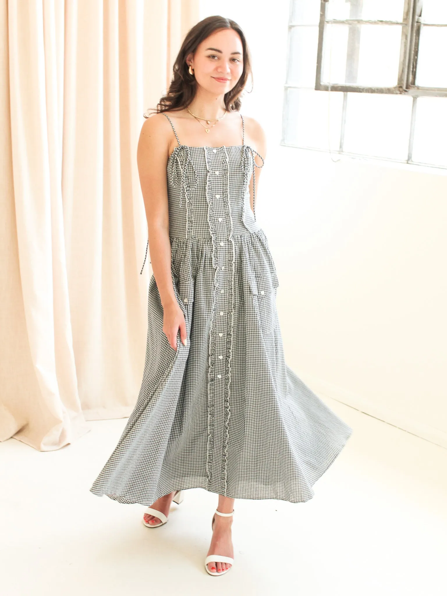 Emery Gingham Midi Dress - Navy Sleek and Sleek