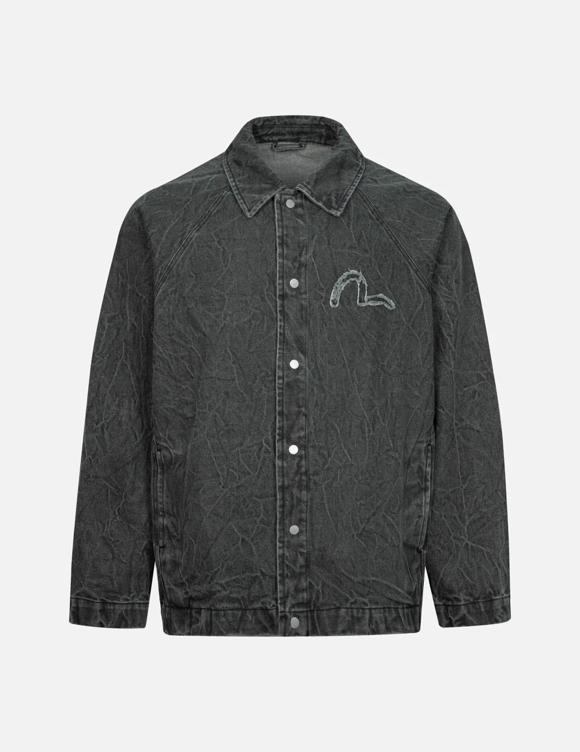 Non Slip Shoulder Seams RibbedTexture Seagull and Slogan Embroidery Oversized  Denim Coach Jacket