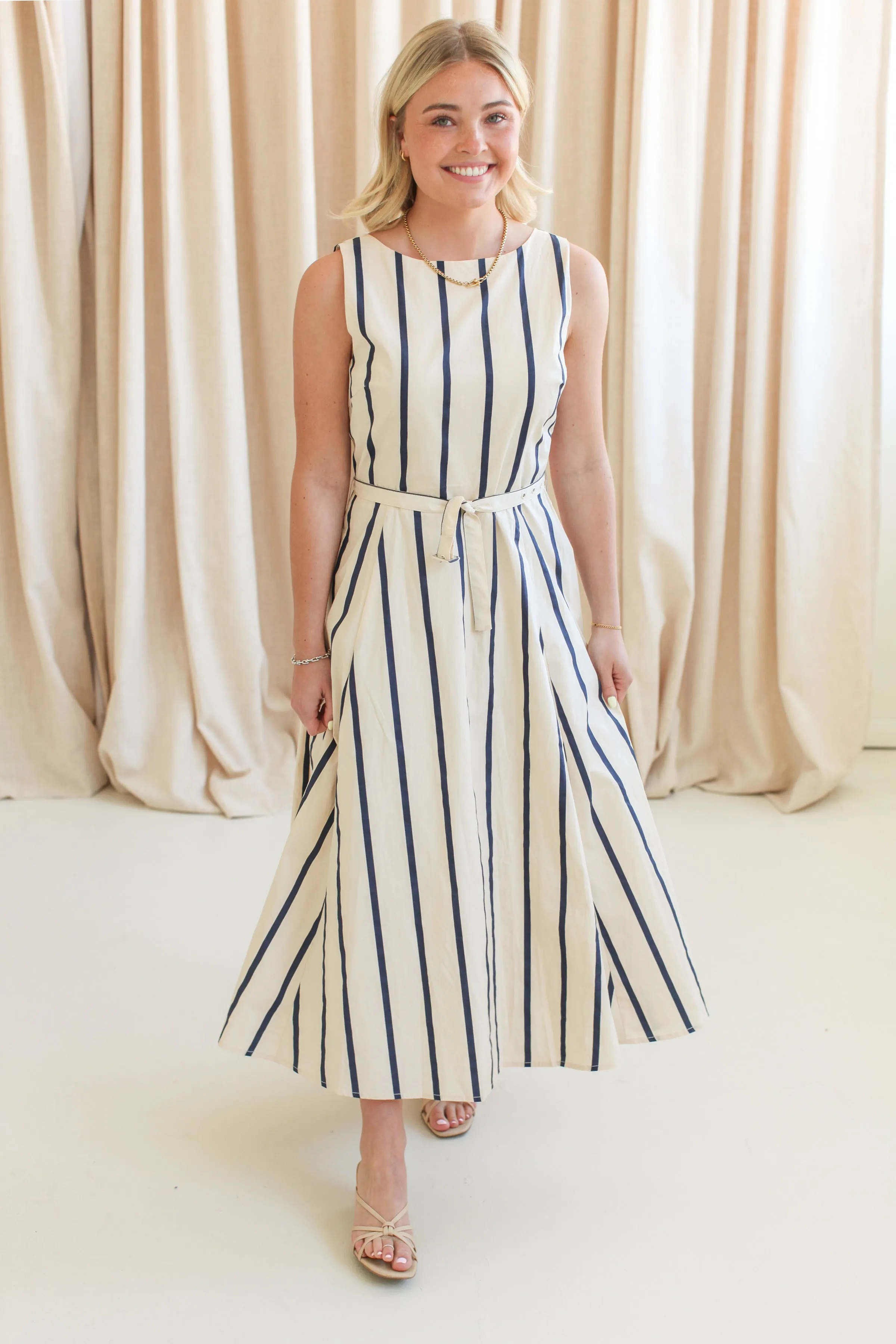 Gentle Texture Flattering Layers Elana Striped Midi Dress