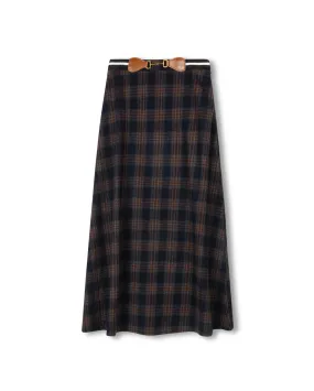 Elastic Band Detailed Plaid Skirt Gathered waist