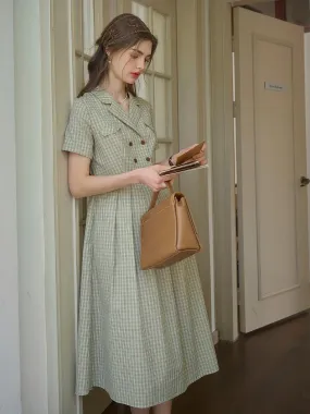 Elena V-Neck Lapel Plaid Dress Recycled-Material Spring Style