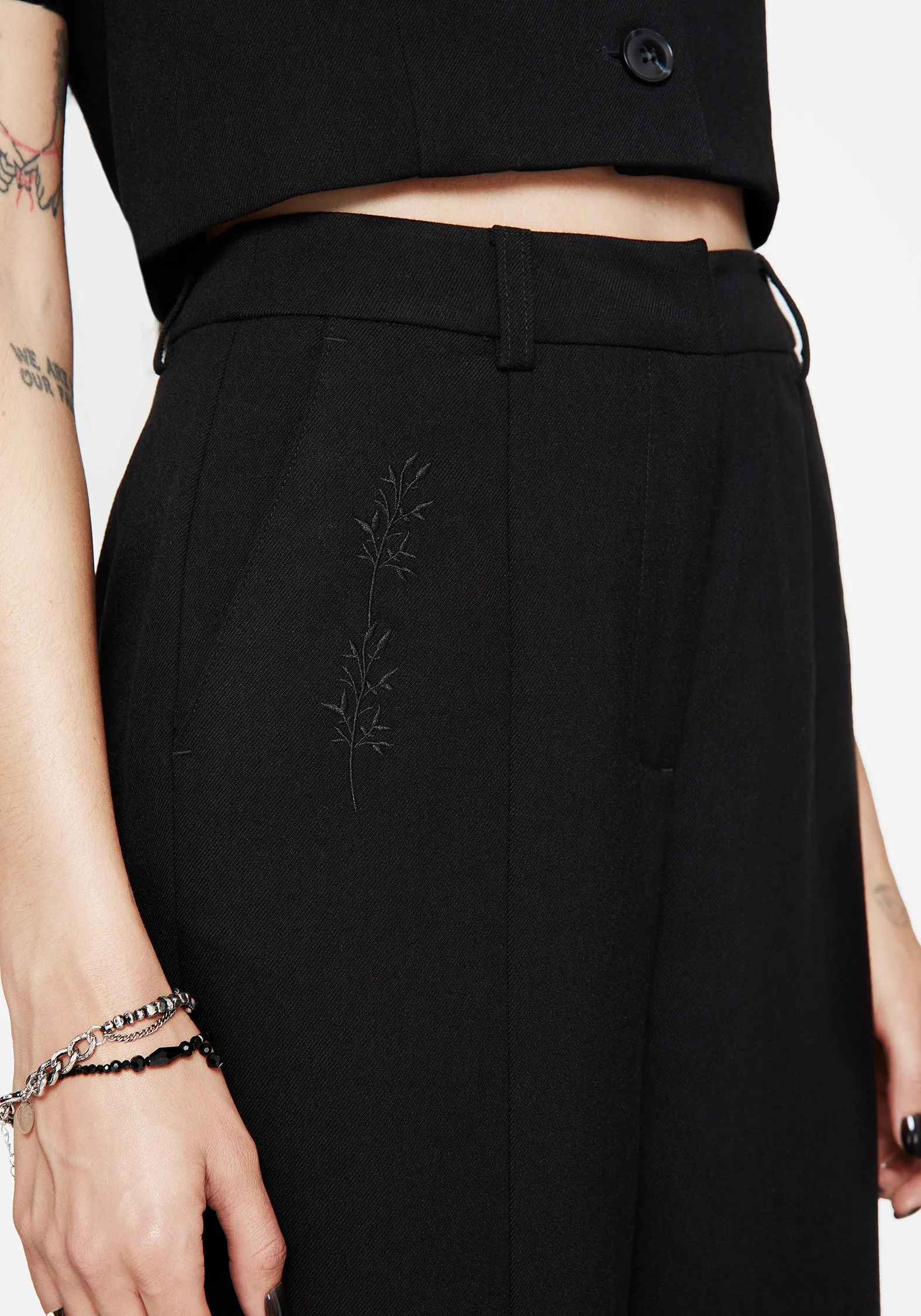 Cozy Edge Thora Embroidered Front Split Tailored Trouser