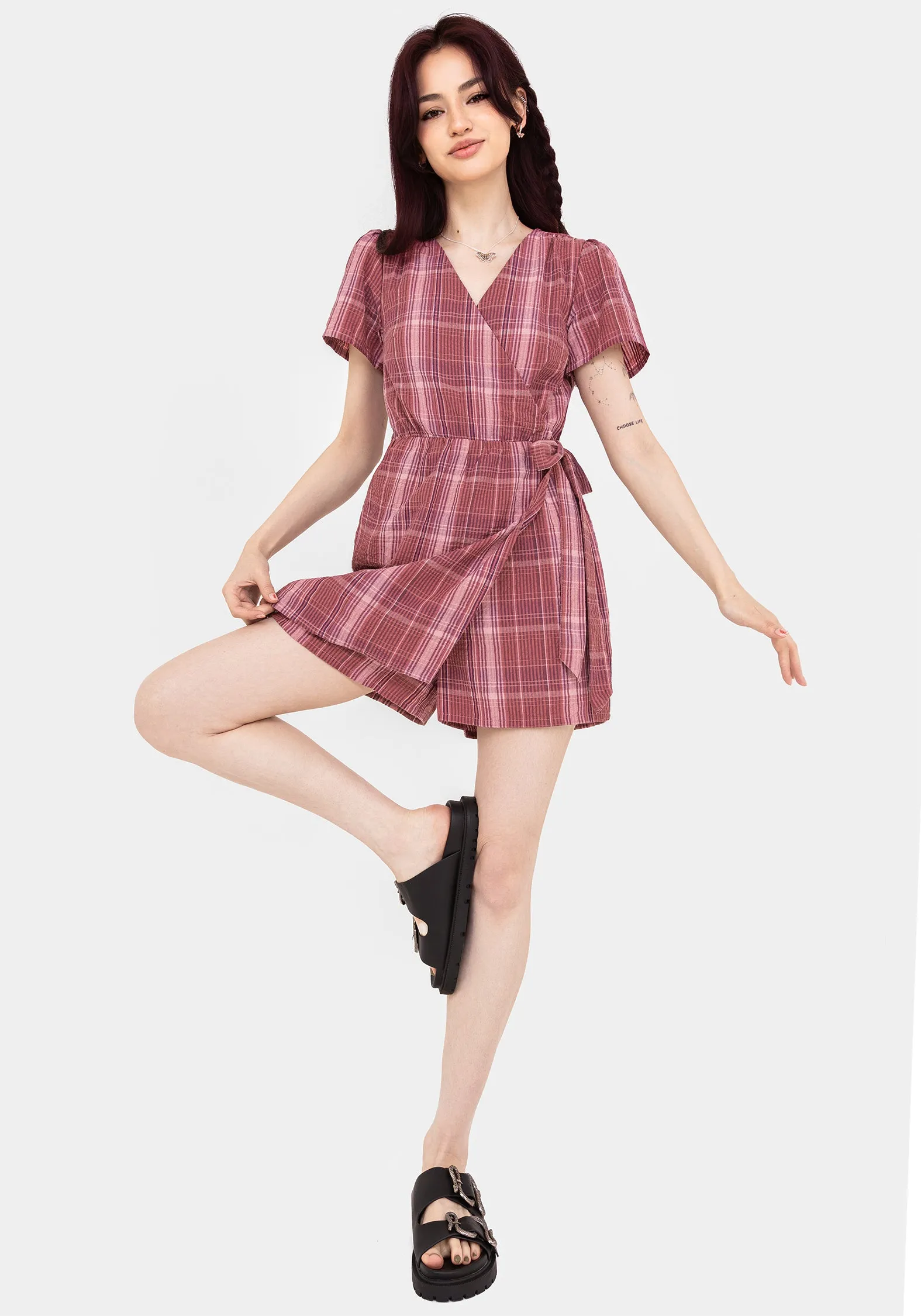 Basic Office Zorina Cotton Tie Wrap Playsuit