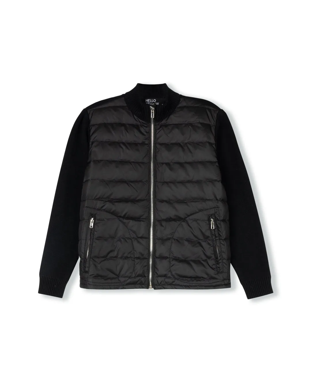 Temperature Regulating Membrane Easy Care Material Striped Puffer And Knit Jacket