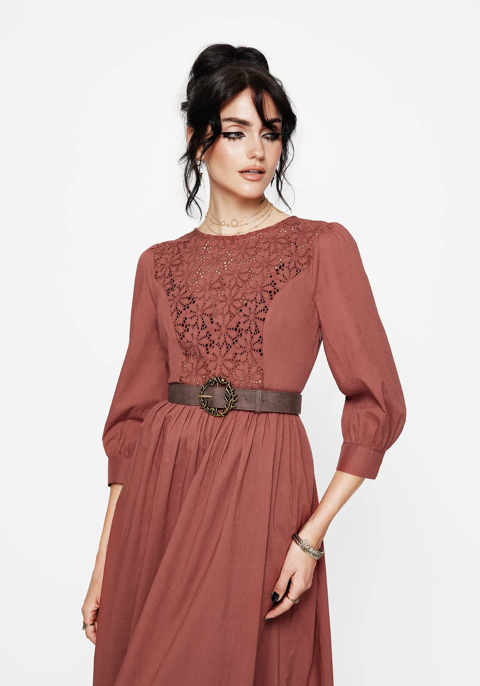 Georgette Flow Cavern Cotton Broderie Button Up Midaxi Dress