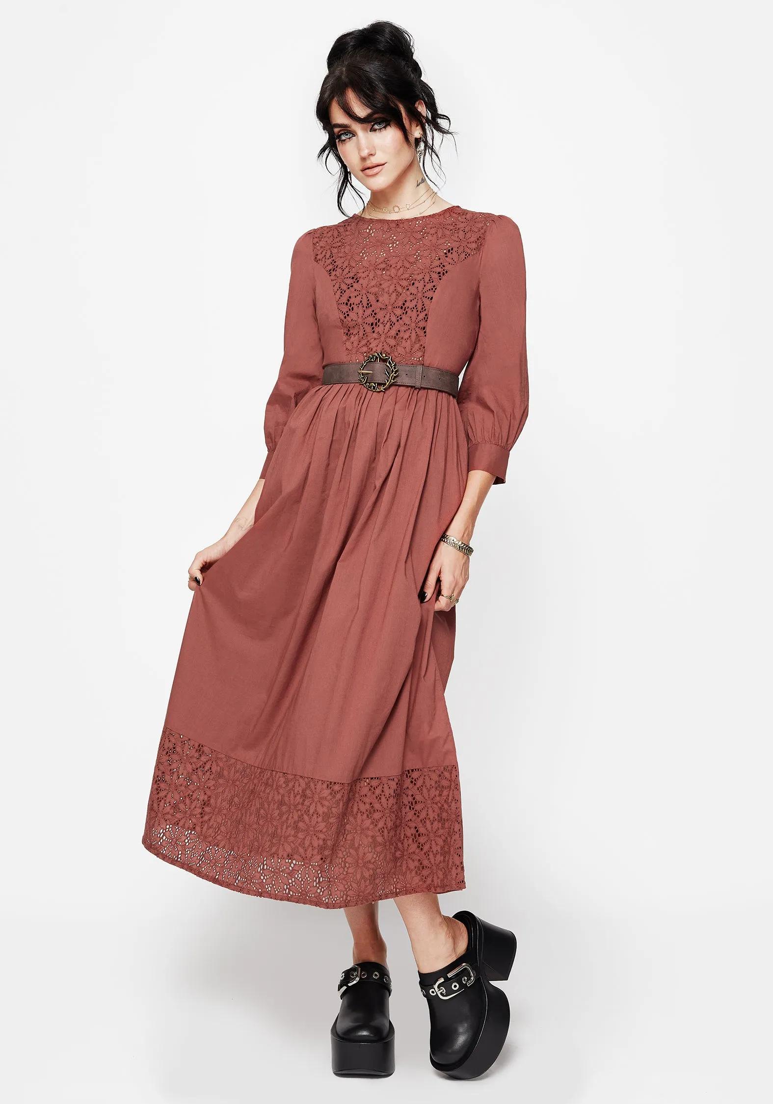Cavern Cotton Broderie Button Up Midaxi Dress Fall Ready