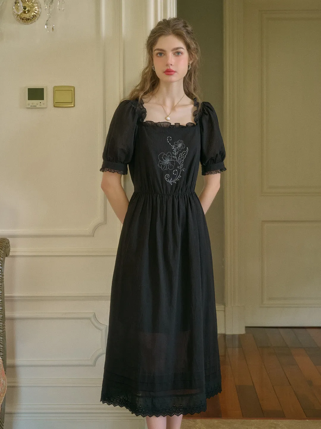 Easy and Effortless Walk Easy Rina Square Neck Embroidery Dress