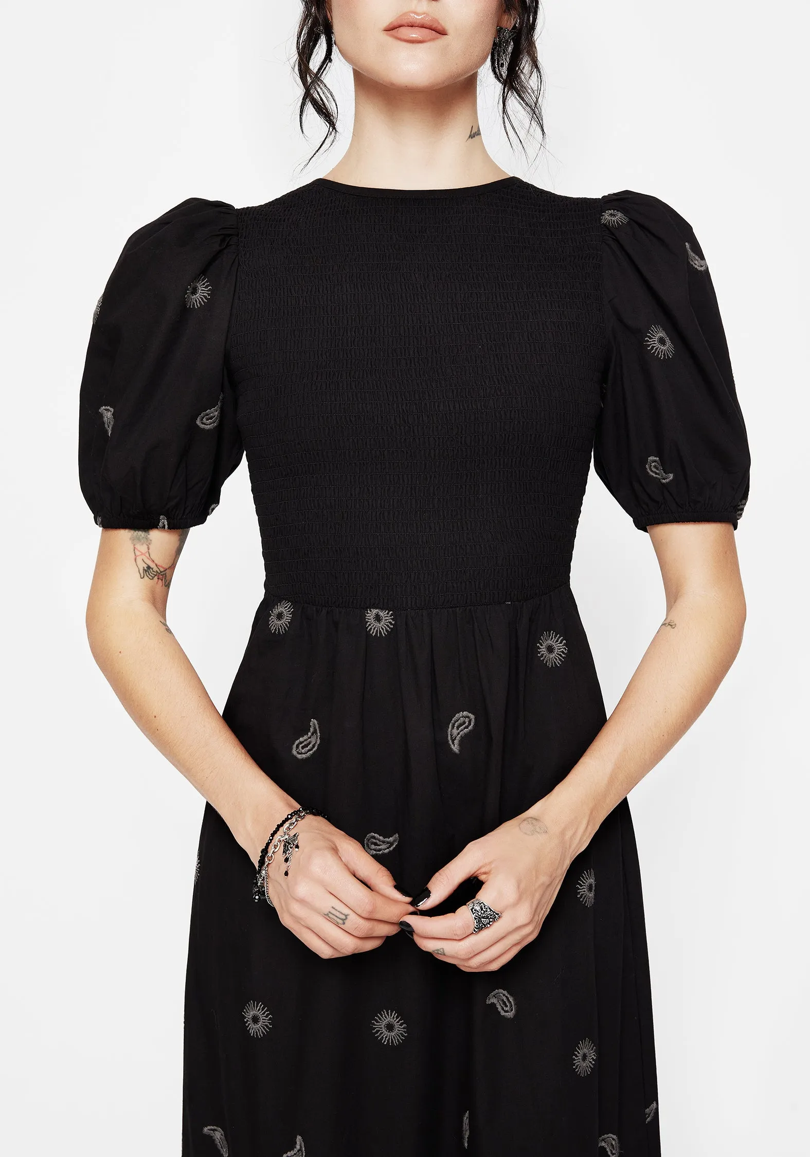 Dawn Sun Embroidered Tiered Maxi Dress Stitch Glow