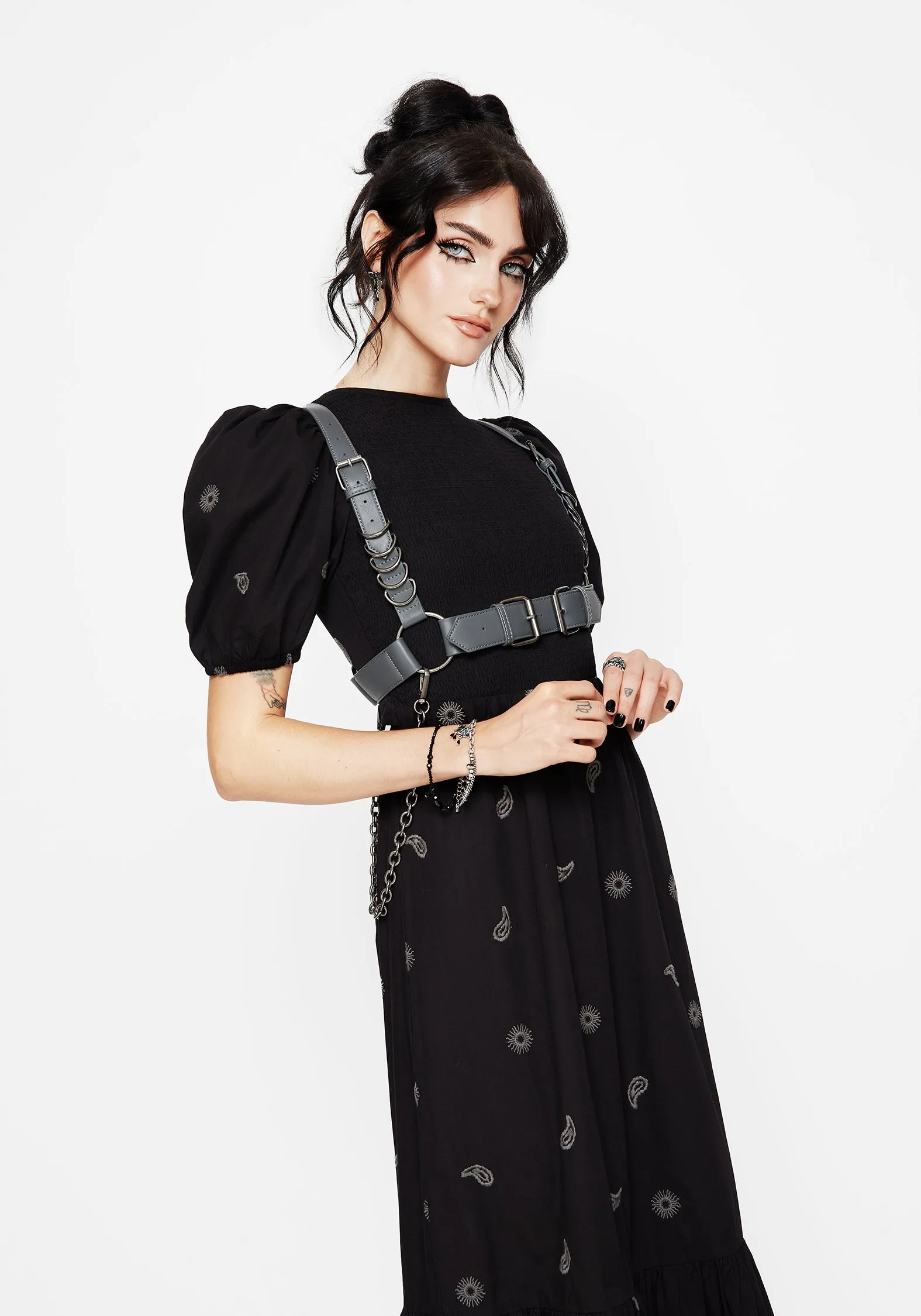 EasyCareMaterial Soft Contour Dawn Sun Embroidered Tiered Maxi Dress