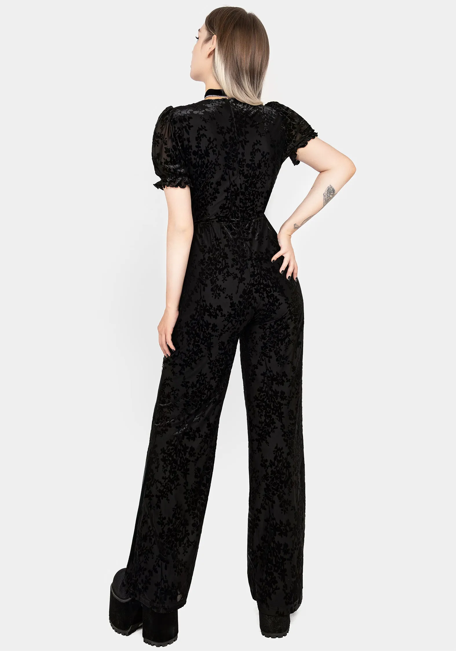 Lilias Devor?? Velour Mesh Jumpsuit Cozy Lightweight
