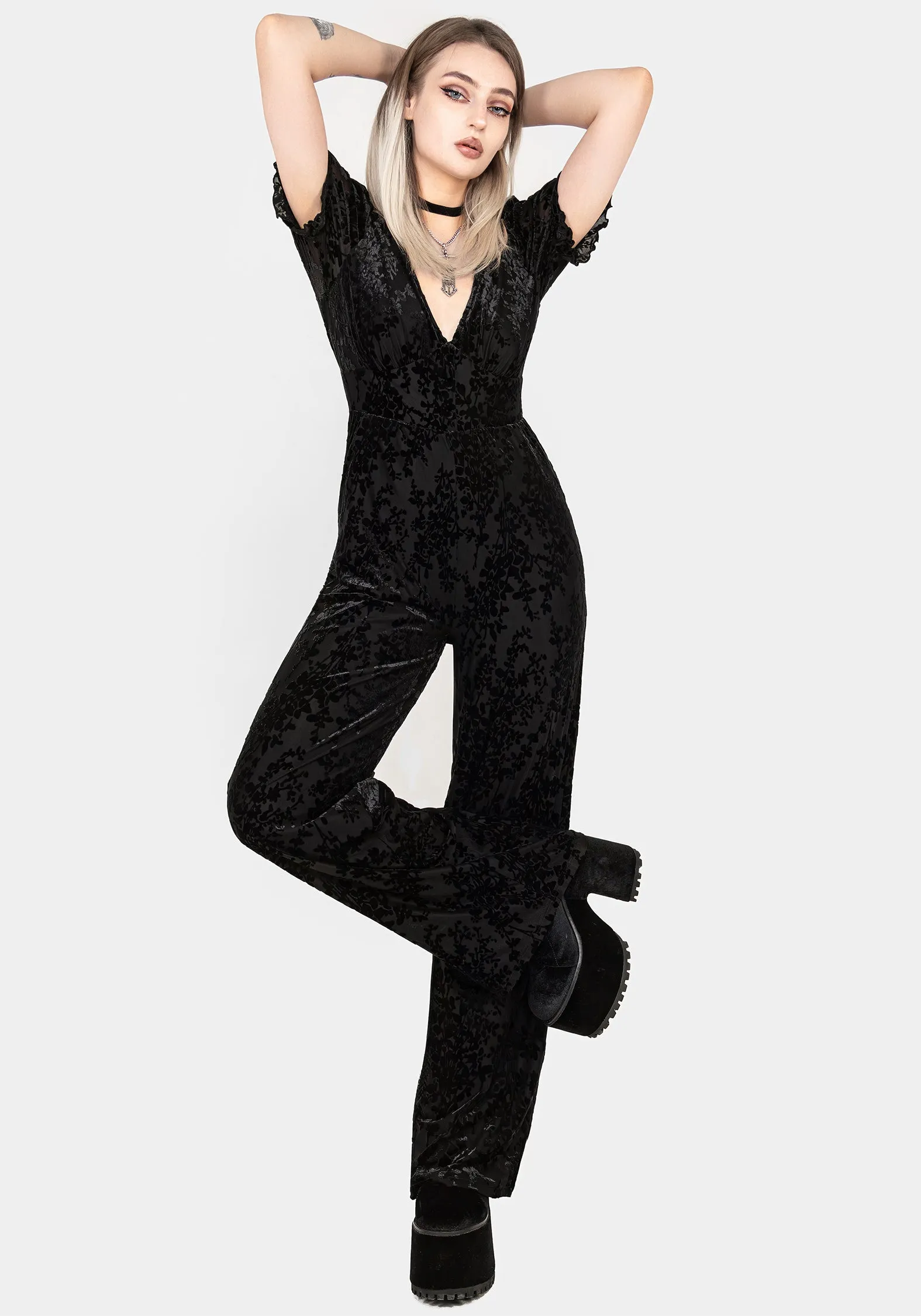 Lilias Devor?? Velour Mesh Jumpsuit Retro Daily