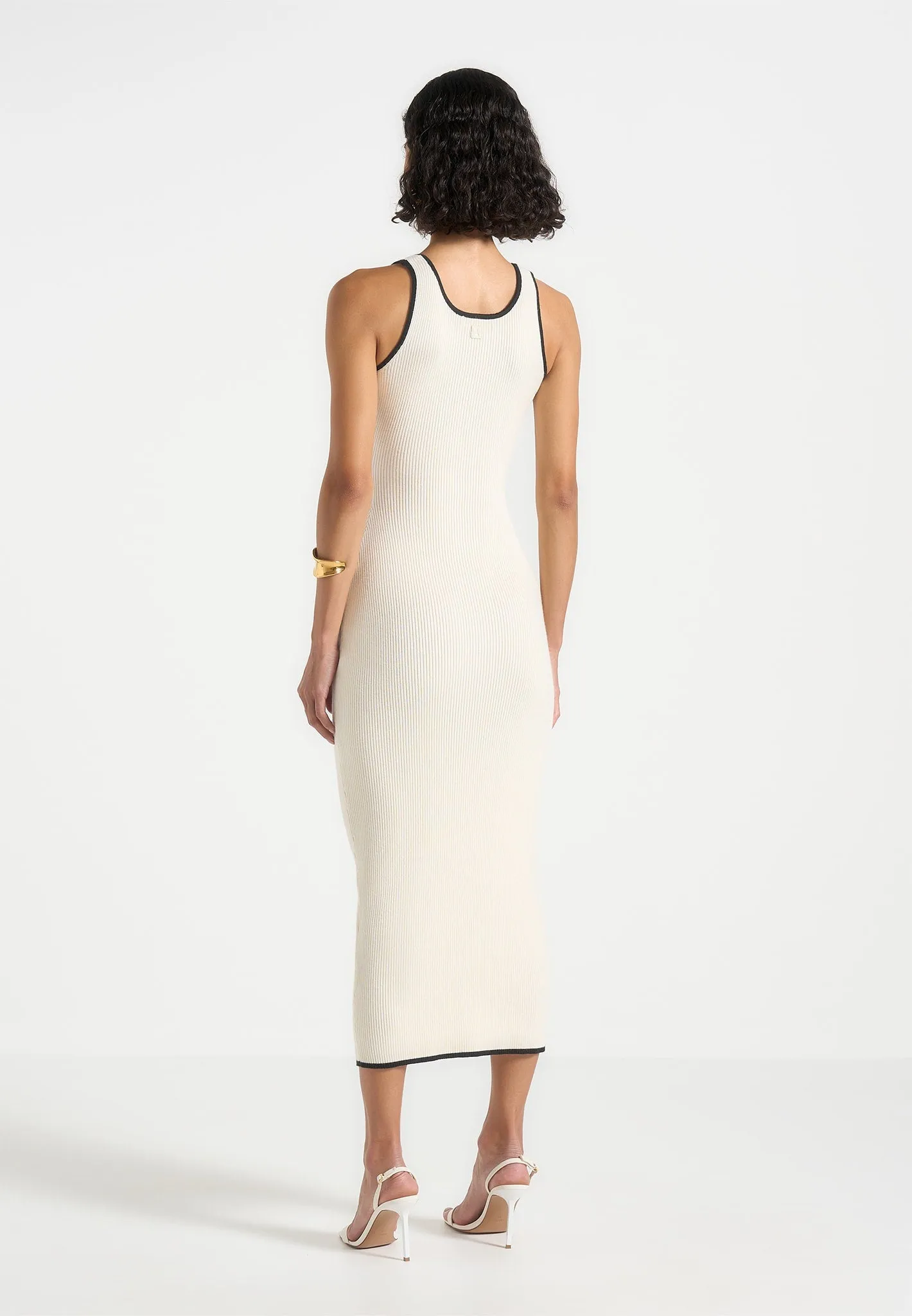 Elegant Layering Daphne - Rib Knit Contrast Midaxi Dress - Cream/Black