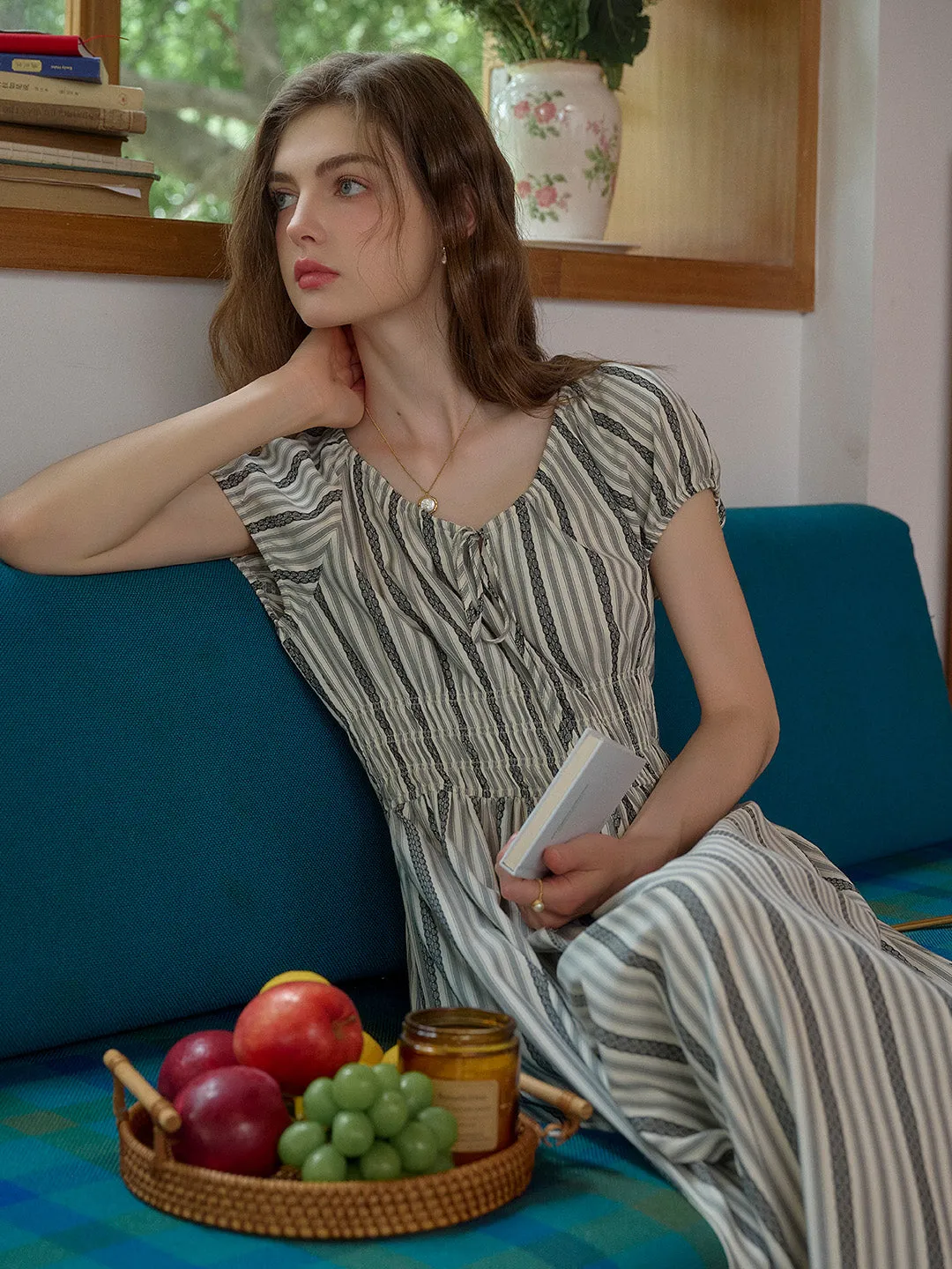 Simple Touch Trendy wrap gown Eliza Round Neck Stripe Viscose Dress