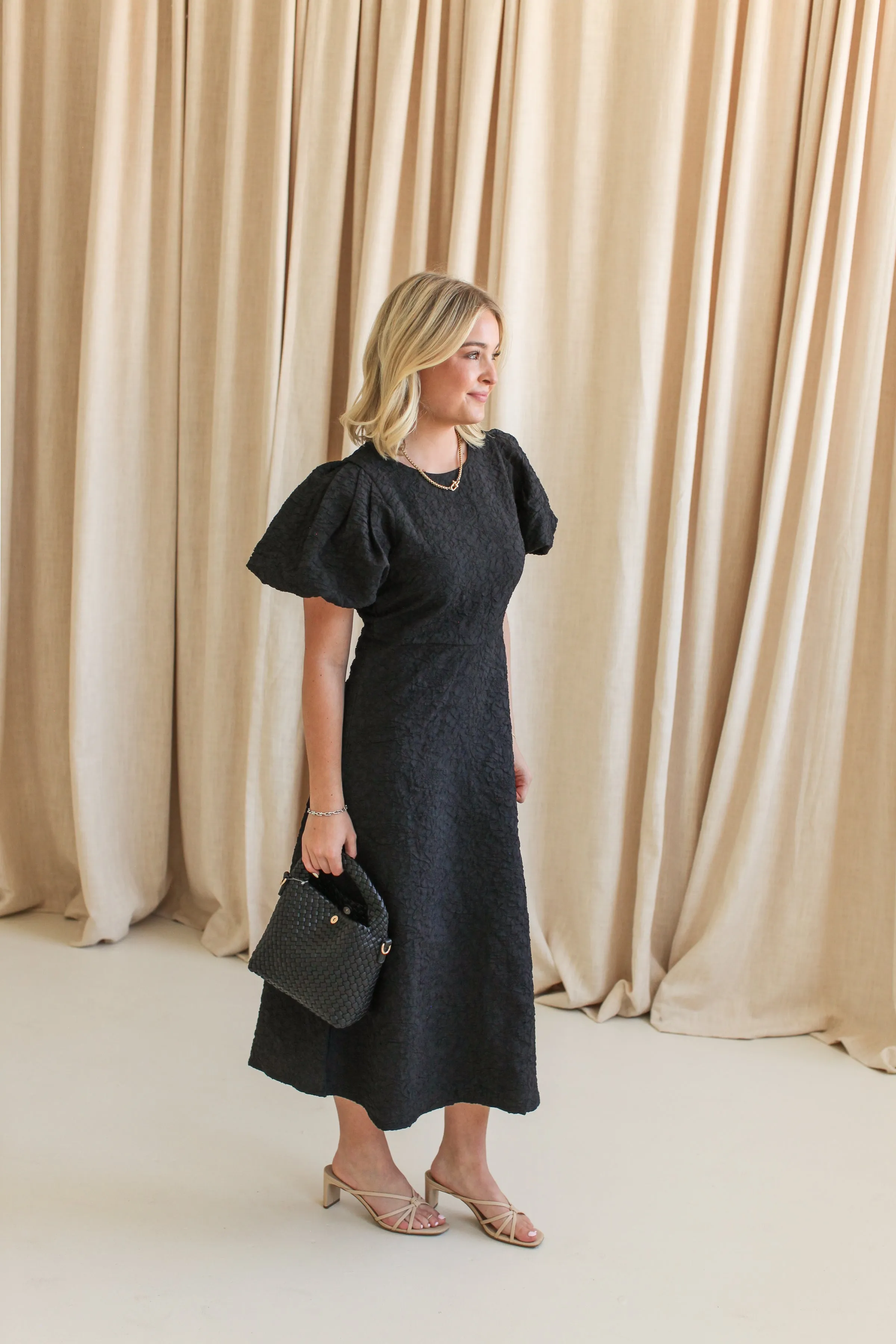 Ella Jacquard Midi Dress- Black Classic Edge