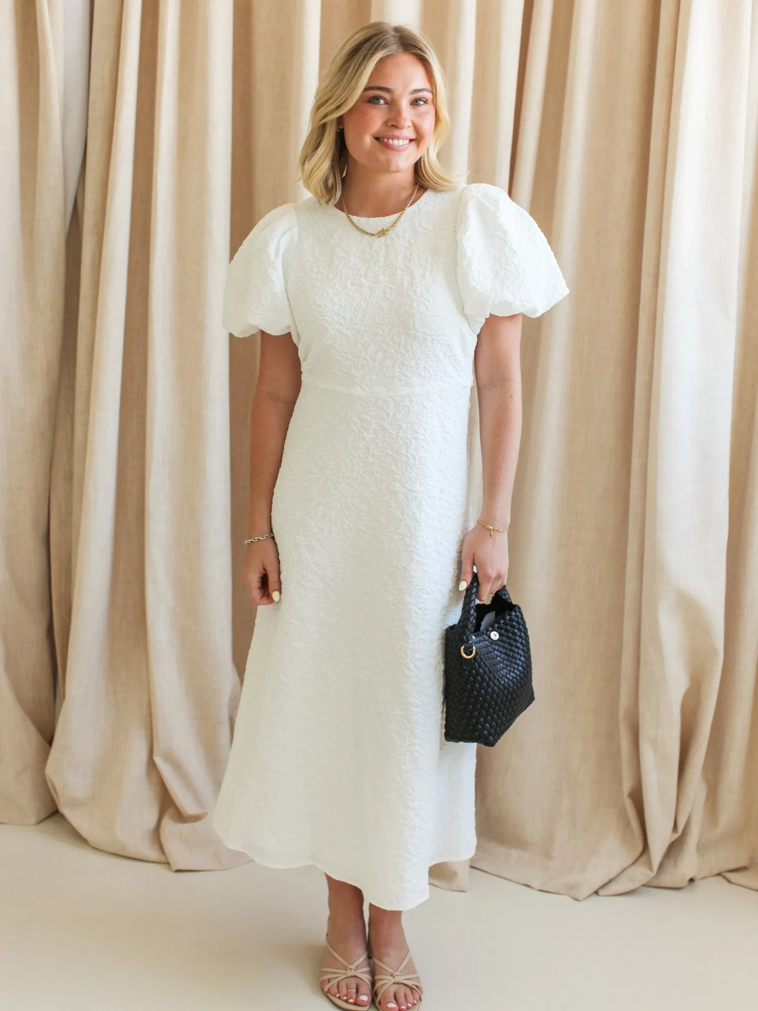 Ella Jacquard Midi Dress- White Celebration Wear Sleek and Sleek