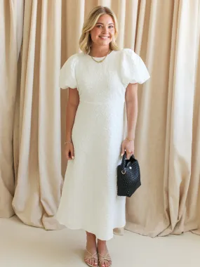 Ella Jacquard Midi Dress- White Celebration Wear Sleek and Sleek