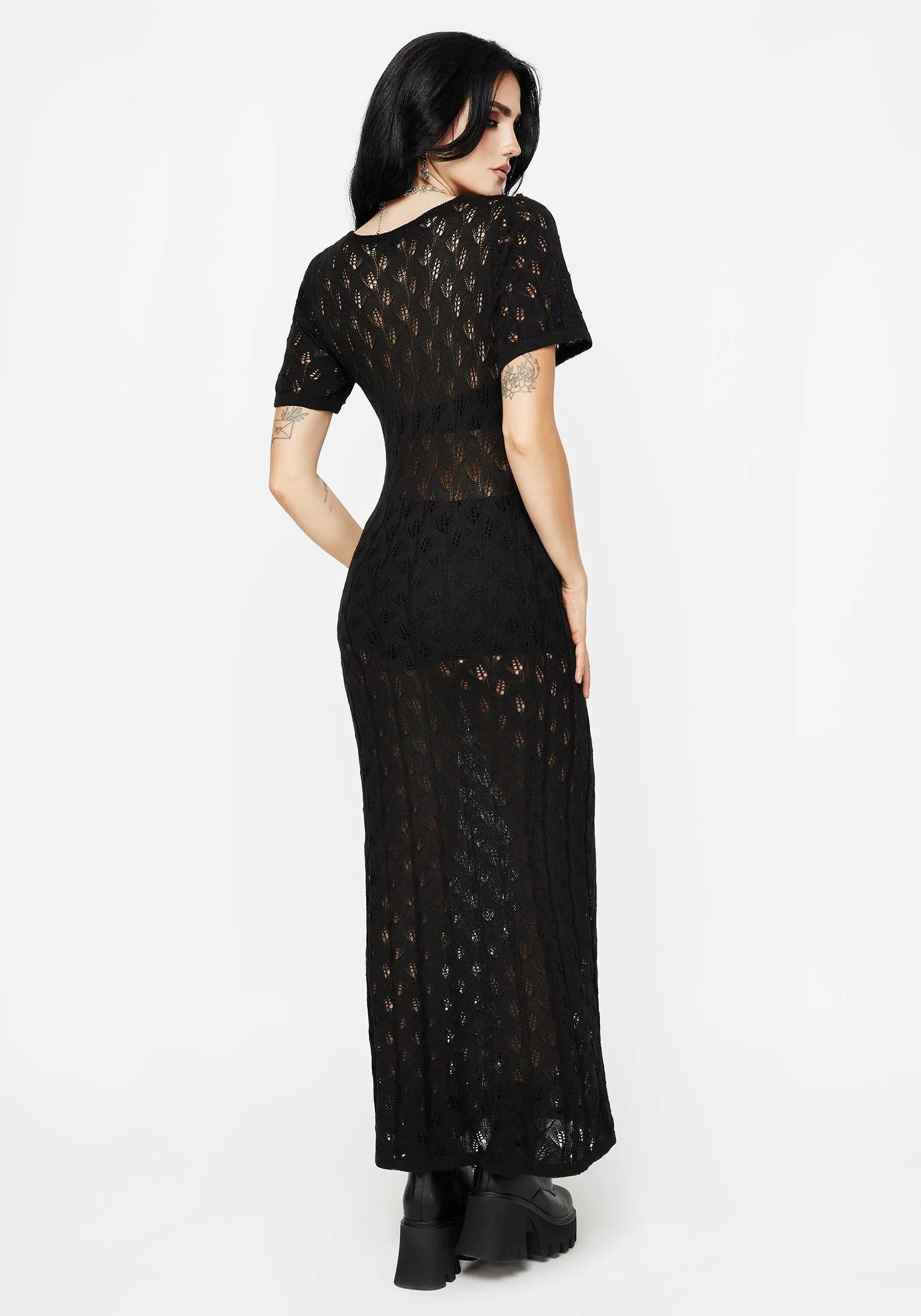 Fresh Outfit Temperature Regulating Elnora Moth Crochet Knit Maxi Dress