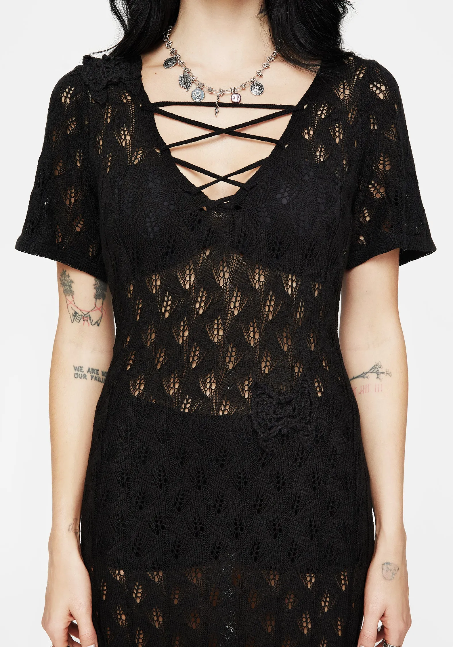 Statement-Print Elnora Moth Crochet Knit Maxi Dress