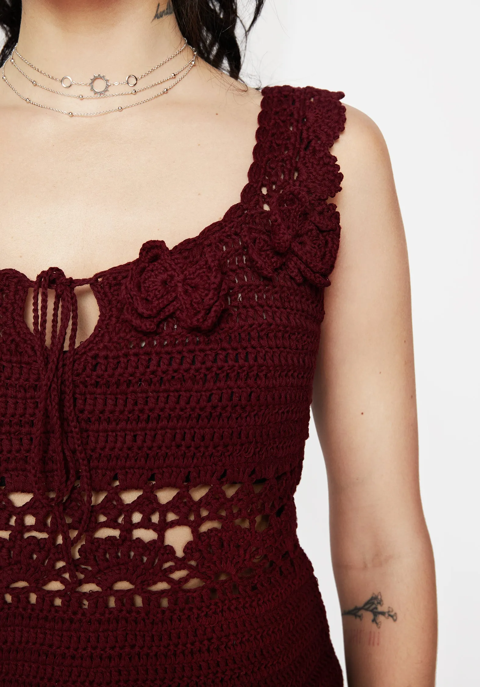 Elnora Moth Hand Crochet Knit Top Double Stitched Hems