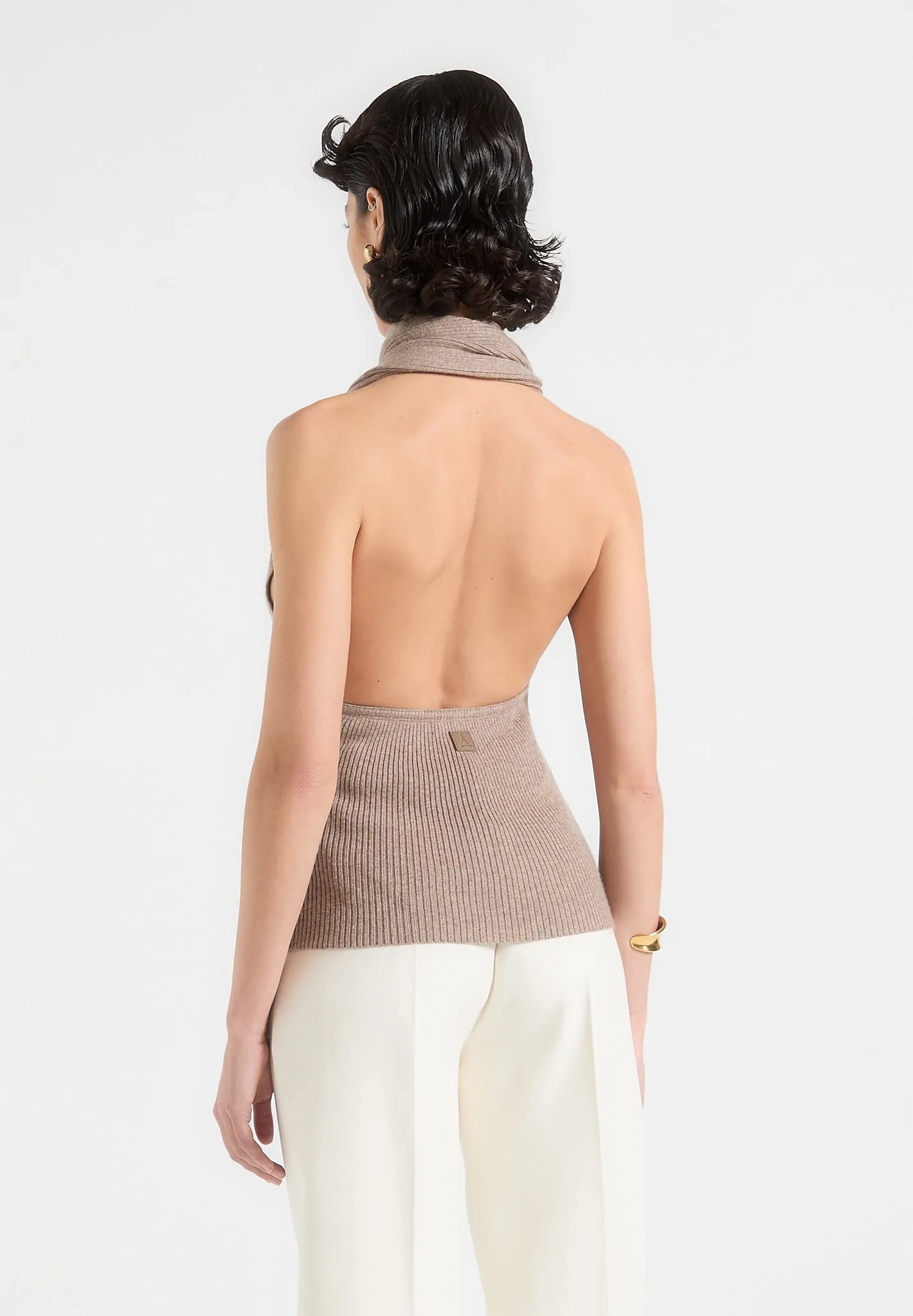 Recommended City Casual Elodie - Knitted Draped Halterneck Top - Taupe