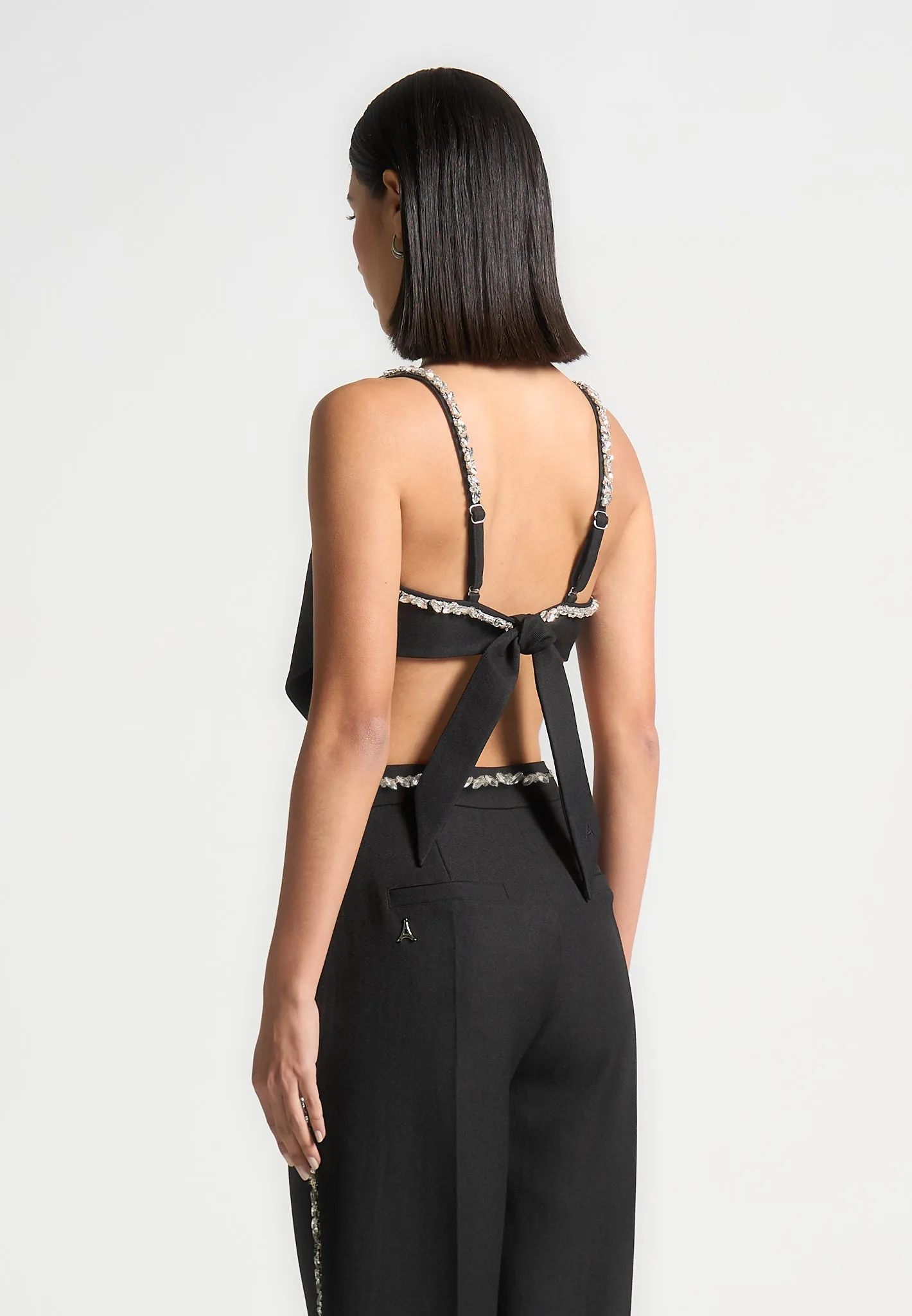 spandex blend Light Fit Eloise - Embellished Strap Handkerchief Top - Black