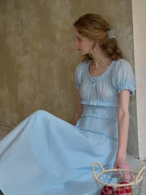 Elowen Round Neck Pleated 100% Cotton Dress Easy Texture