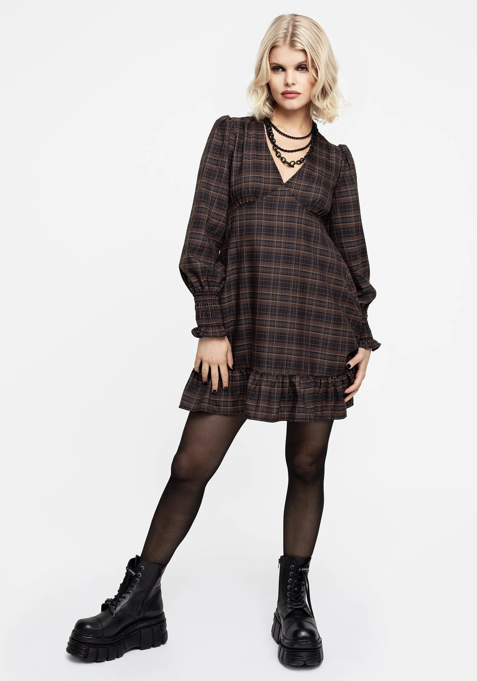 Fresh Motion Subtle pattern Embla Check Mini Smock Dress