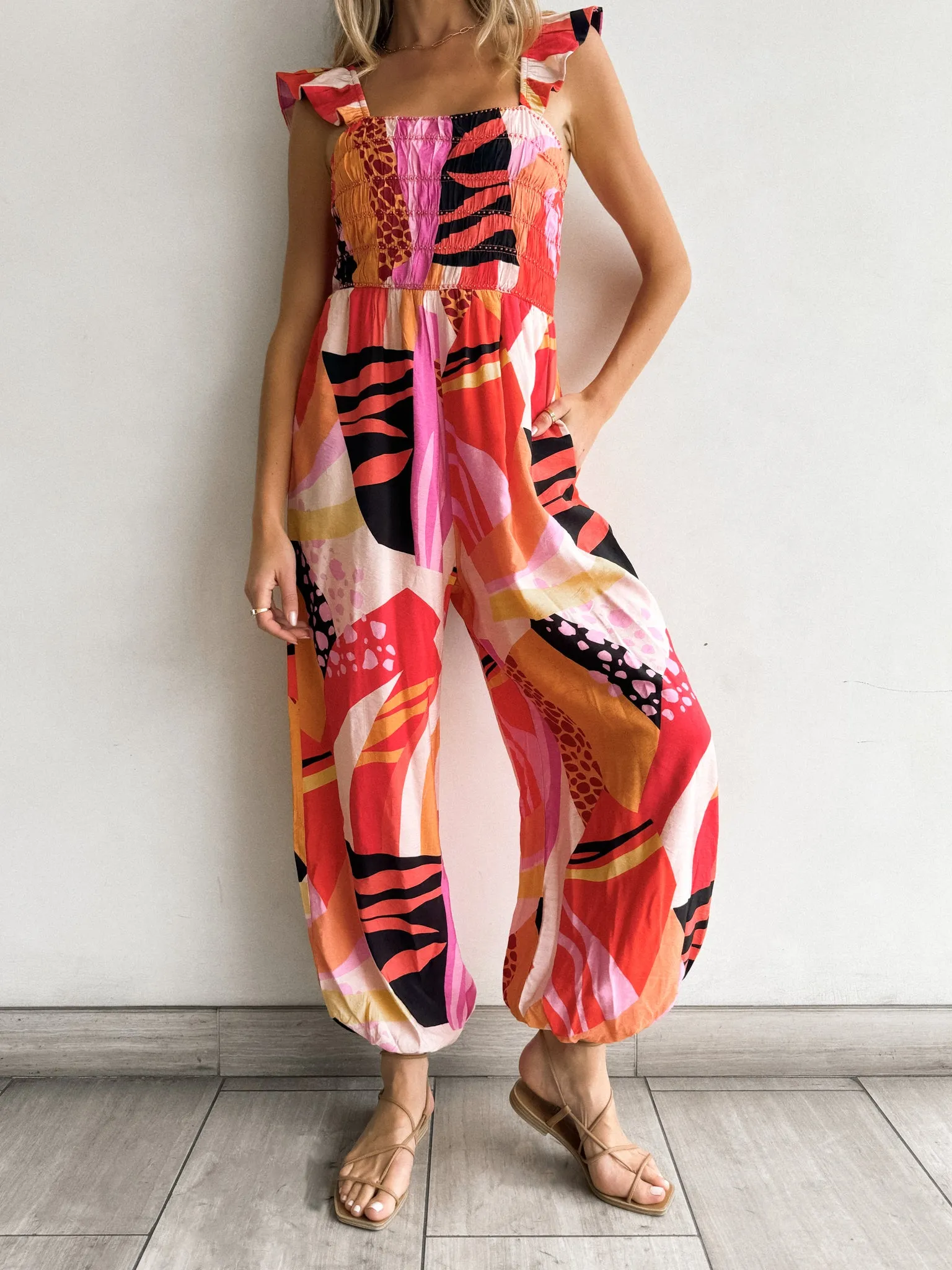 Relaxed casual fit Emel Smocked Beaded Jumpsuit - Final Sale