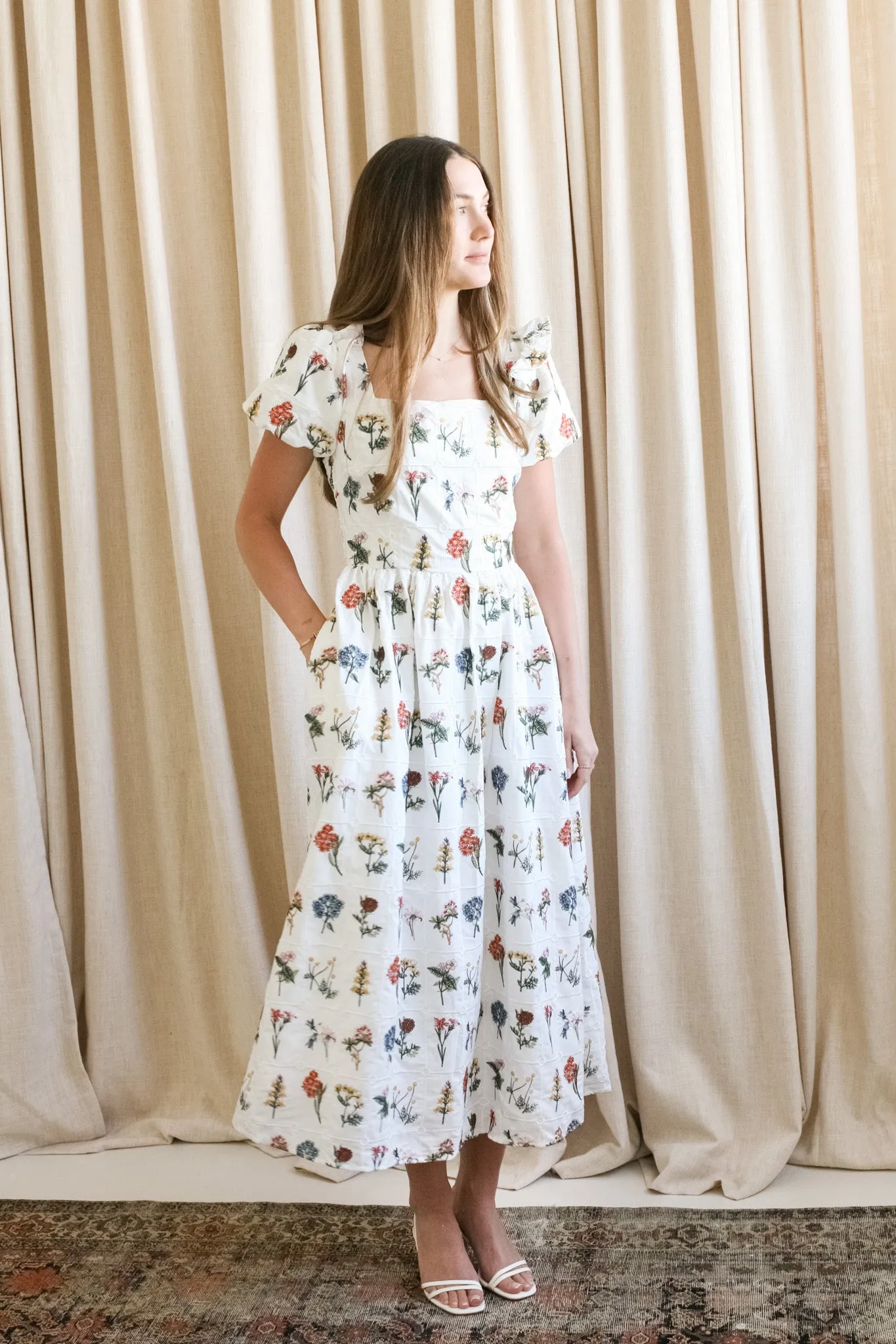 Emery Embroidered Midi Dress Neutral palette